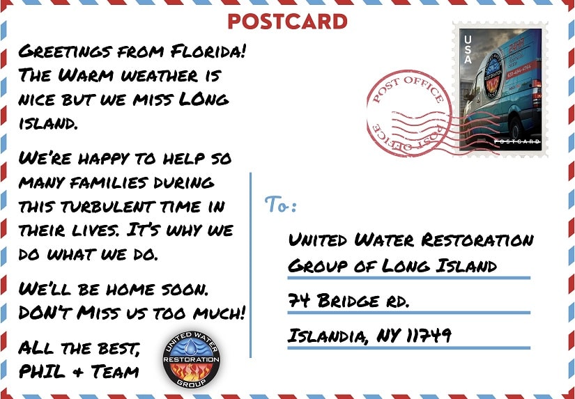 Graphic of a postcard with a message from our team in Daytona Beach.