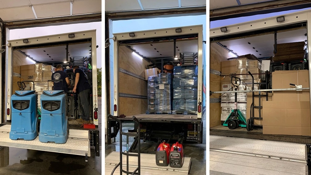 United loads their box truck with equipment for Hurricane Ian relief.